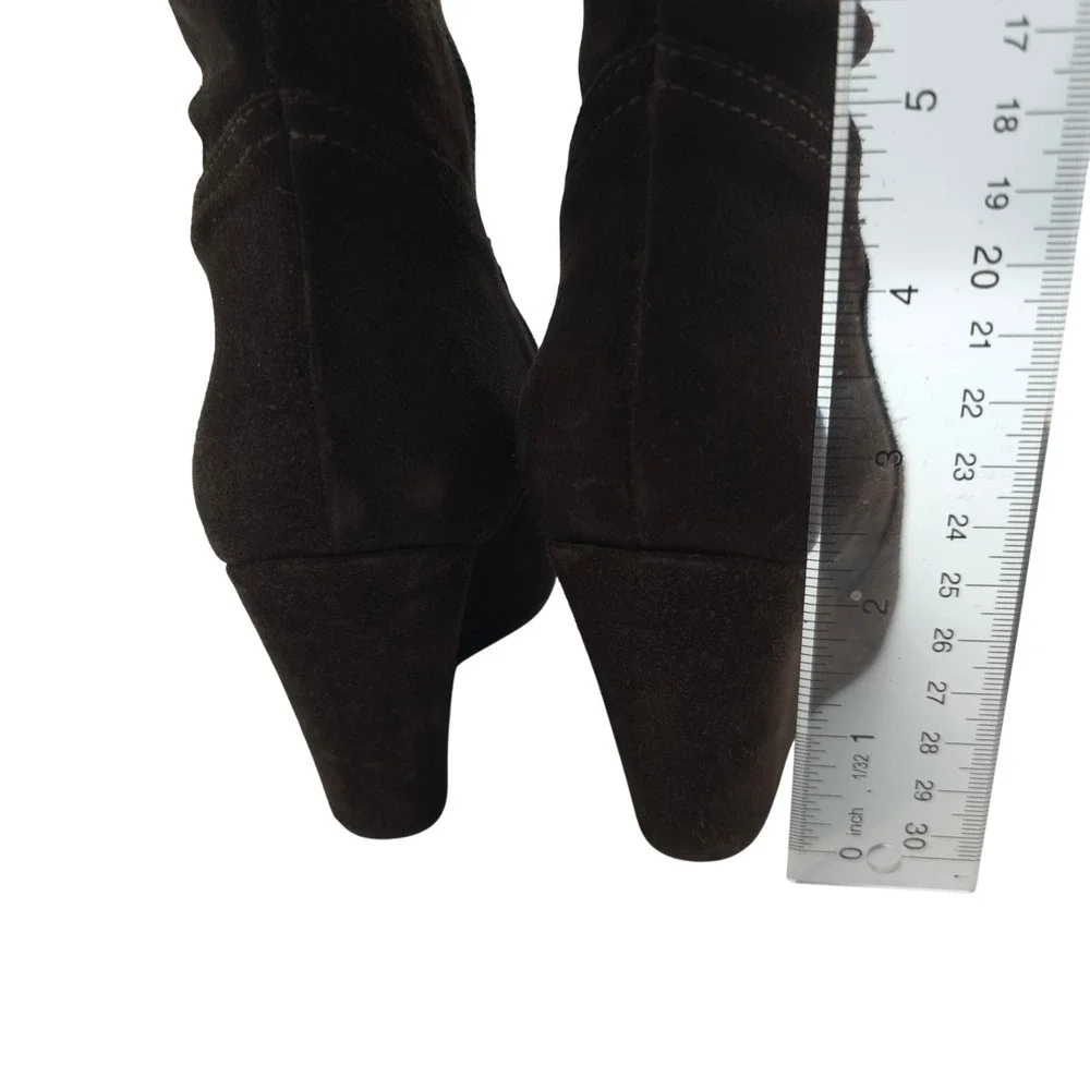 Garnet Hill Brown Suede Wedge Knee High Boots‎ 5.5 Made in Italy Zip Leather